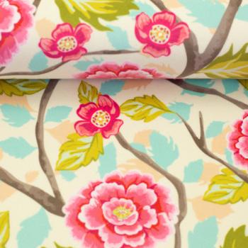 Preview: Dekodruck Boho Velvet Samt Blüten, Zweige Naturweiß by Bienvenido von Swafing